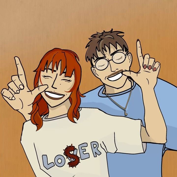 Illustration de Lisa Pariente et Leman faisant le L de looser en souriant pour leur morceau Comme un loser